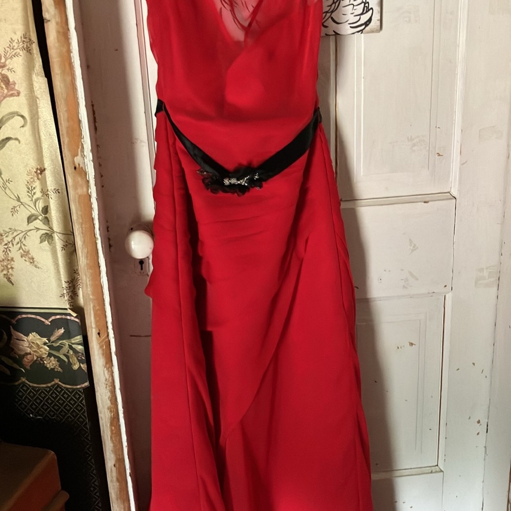 Red Plunge Neck Sleeveless Gown for Weddings